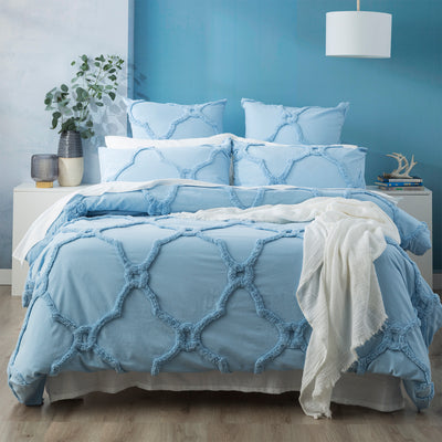 Moroccan 100% Cotton Chenille Vintage Washed Tufted Sky Quilt Cover Set by Renee Taylor Queen-0