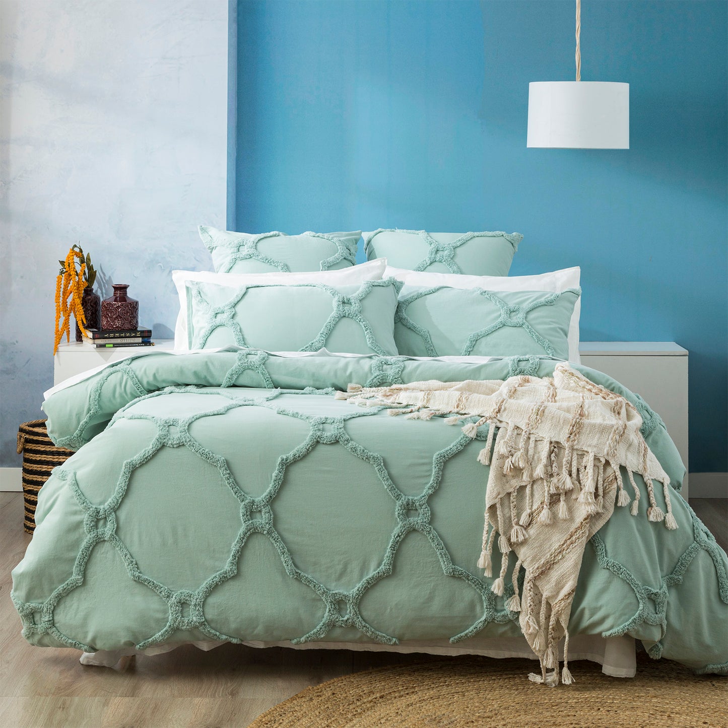 Moroccan 100% Cotton Chenille Vintage Washed Tufted Sage Quilt Cover Set by Renee Taylor King-0