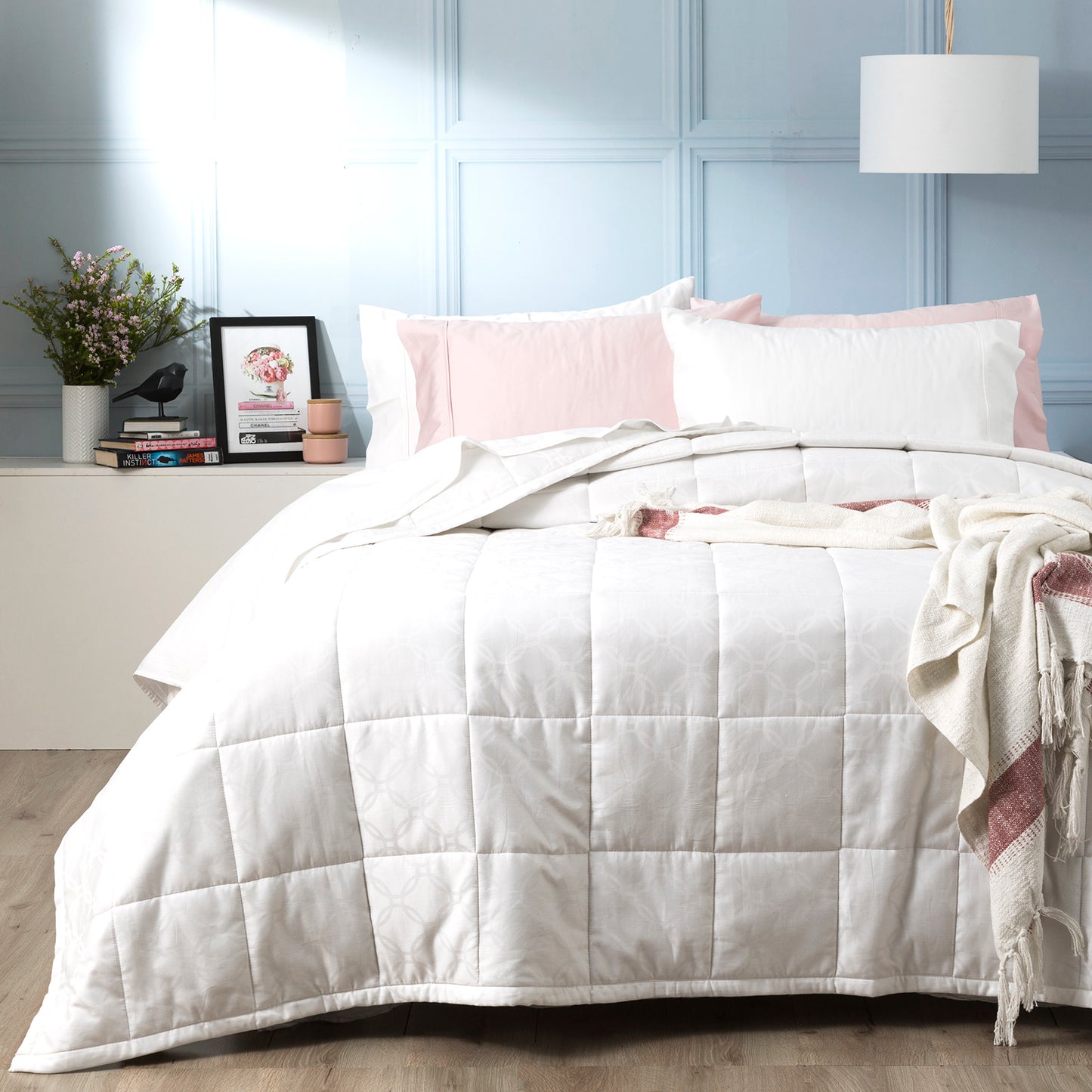 Josephine 500 TC Cotton Jacquard White Comforter Set by Ddecor Home King-0