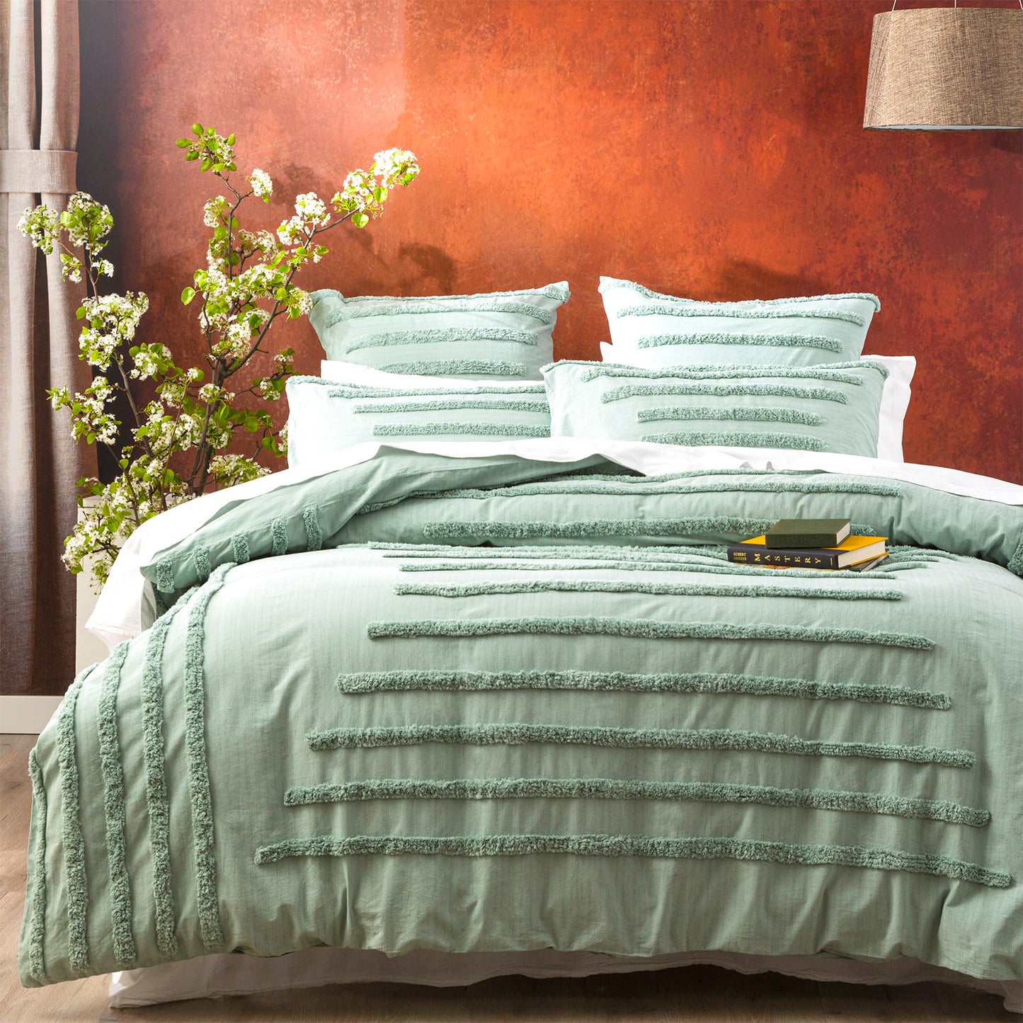 Classic Cotton Vintage Washed Tufted Sage Quilt Cover Set by Renee Taylor Queen-0