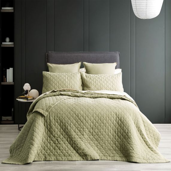 Cavallo Stone Washed French Linen Quilted Bed Jade Coverlet Set by Renee Taylor King-0