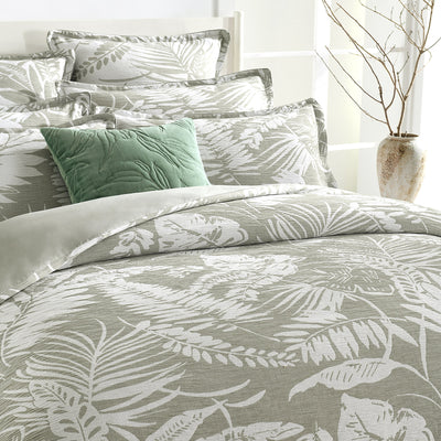 Palm Tree Jacquard Sage Green Quilt Cover Set by Renee Taylor Queen-0