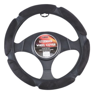 Arizona Steering Wheel Cover With Plush Suede Grips - Black-0