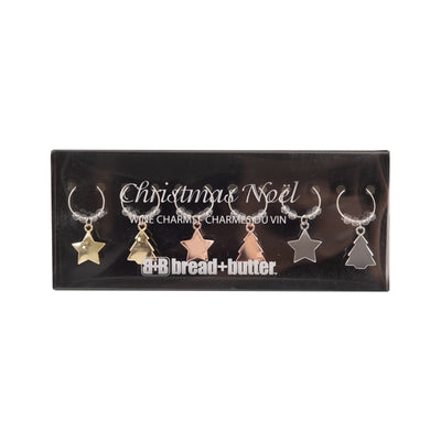 Bread and Butter (3) Star and (3) Tree Wine Glass Charms - 6 Pack-0