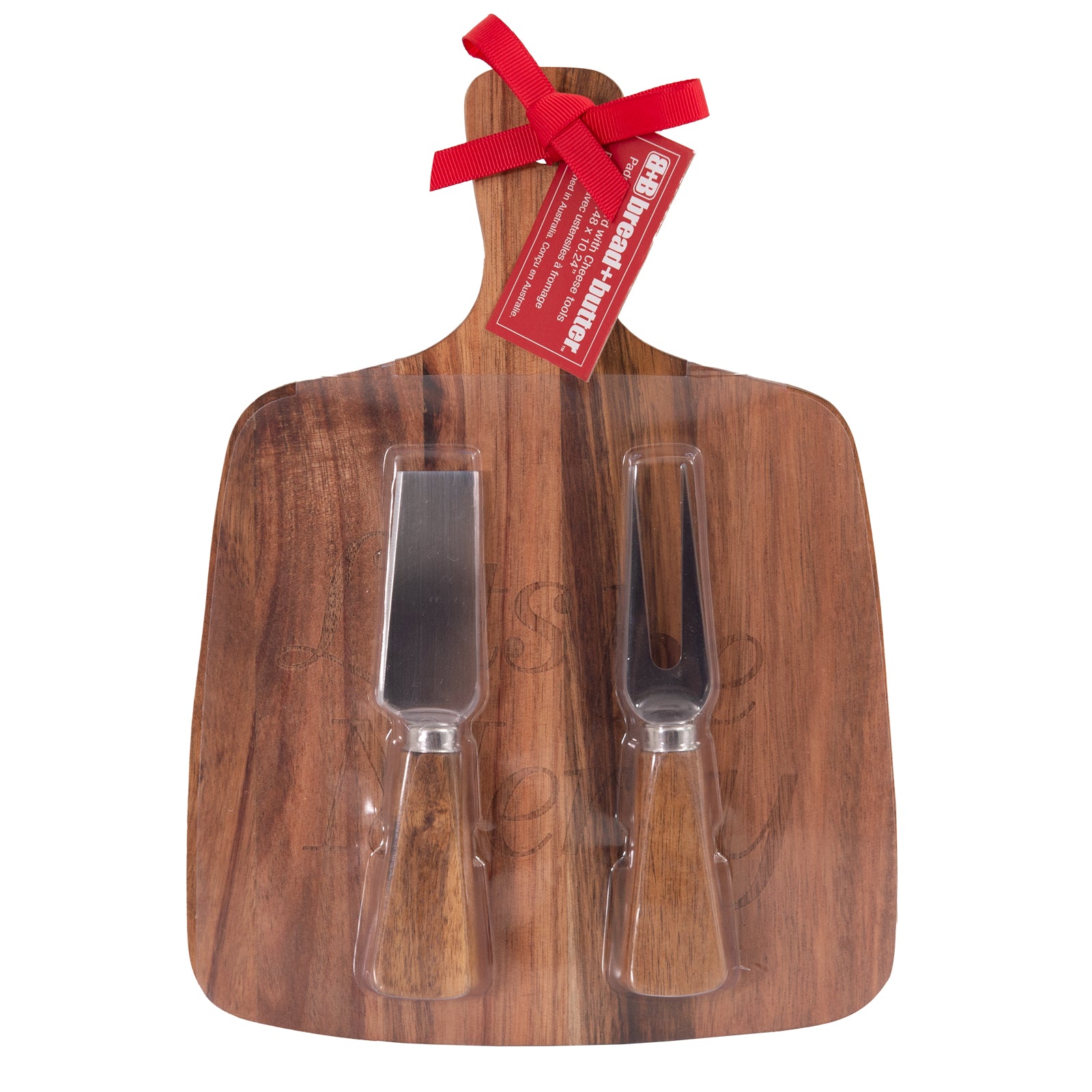 Bread and Butter Rectangle Paddle Food Board w/ 2 Cheeese Knives-0