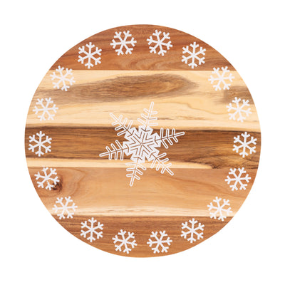 Bread and Butter 18 Inch Print Wooden Lazy Susan Tray - White Snowflake-0