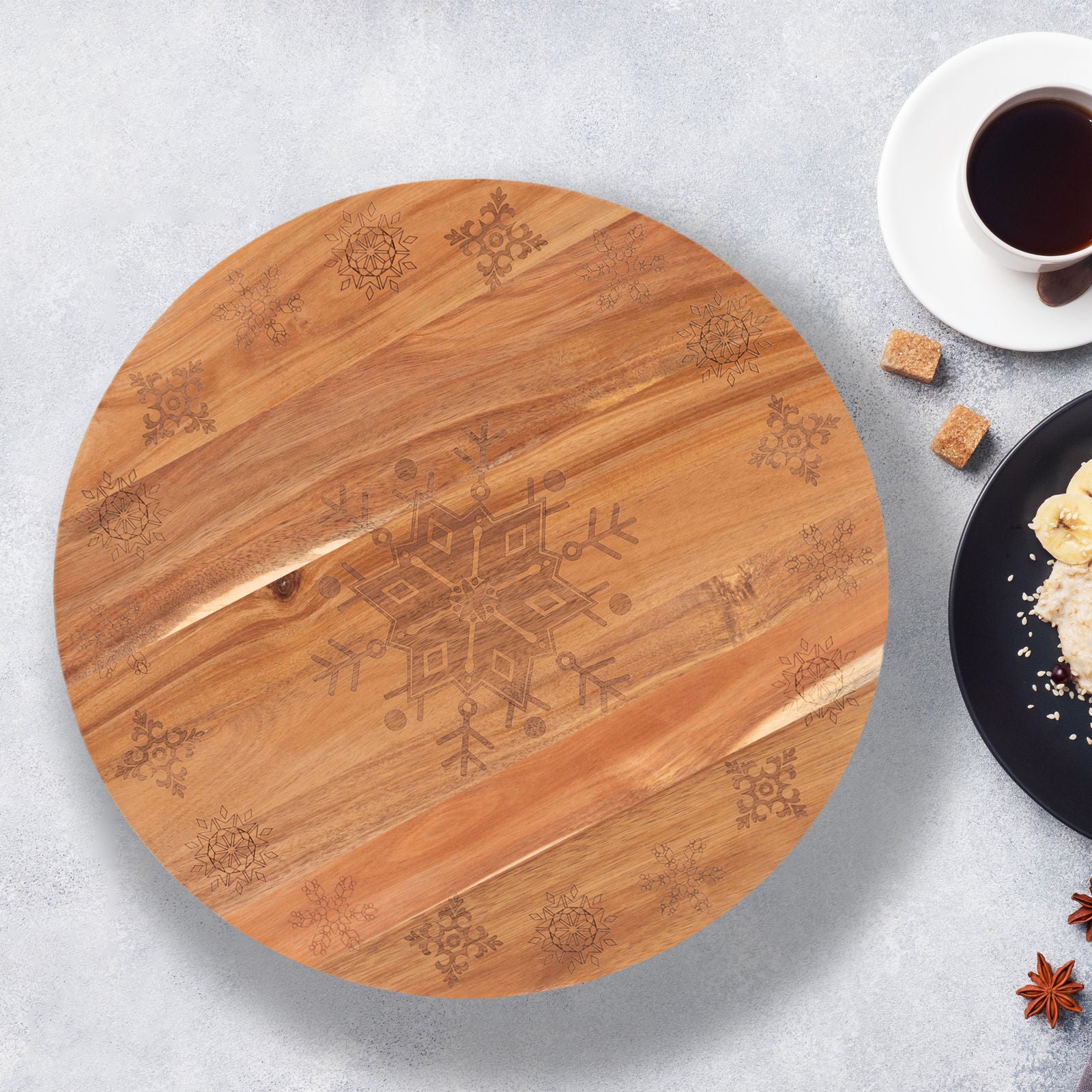 Bread and Butter 18 Inch Wooden Lazy Susan Tray - Wood Snowflake-2