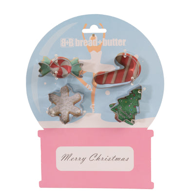 Bread and Butter Cookie Cutter - Snowglobe, Card, Tree, Candy Cane - 4 Pack-0