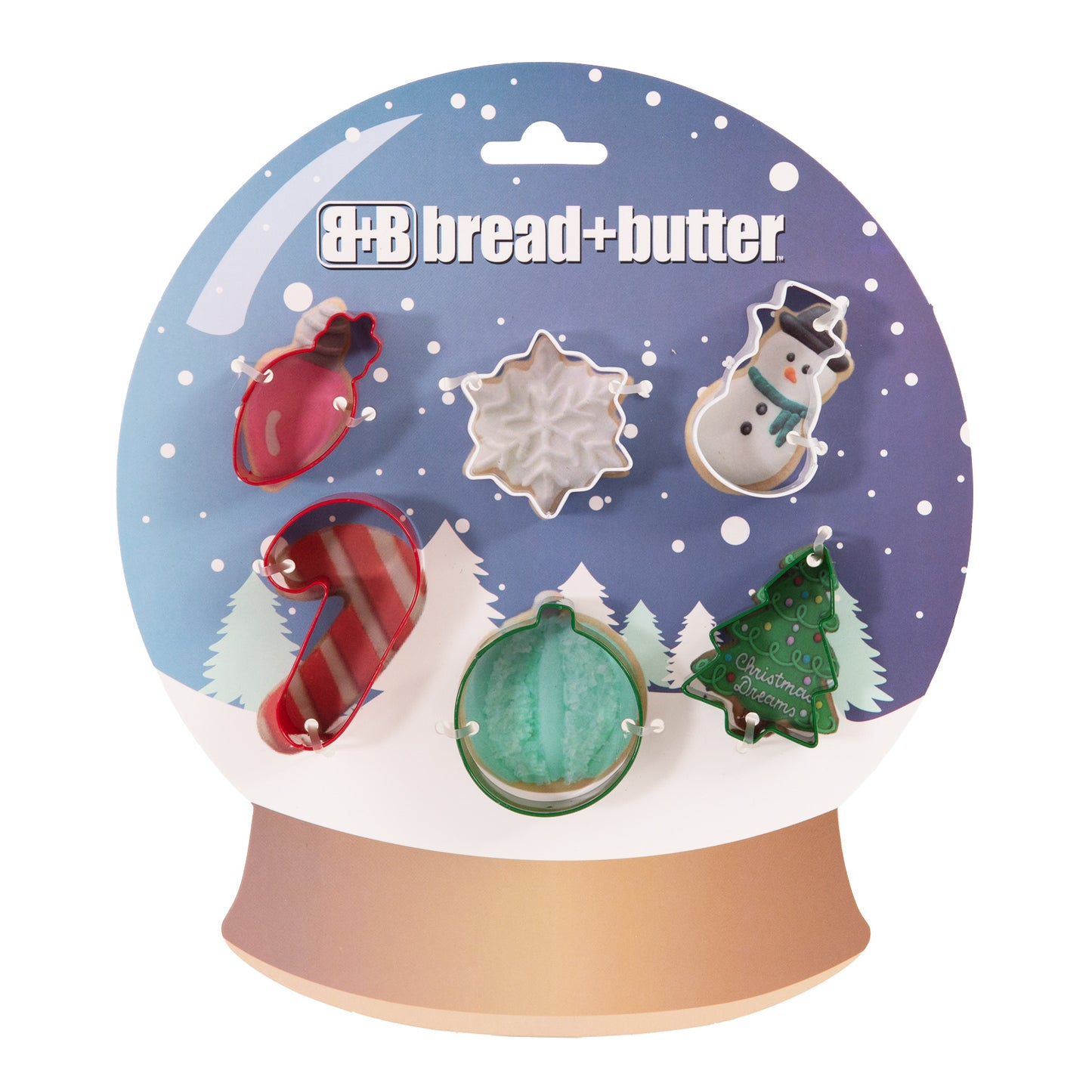 Bread and Butter Cookie Cutter - Globe, Flake, SnowMan, Cane, Sock, Tree - 6 Pk-0