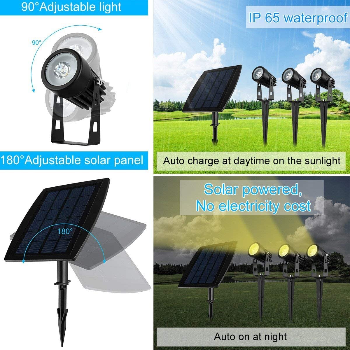 3 x LED Spotlights Powered Solar Garden Lights Outdoor Waterproof (Warm White)-2