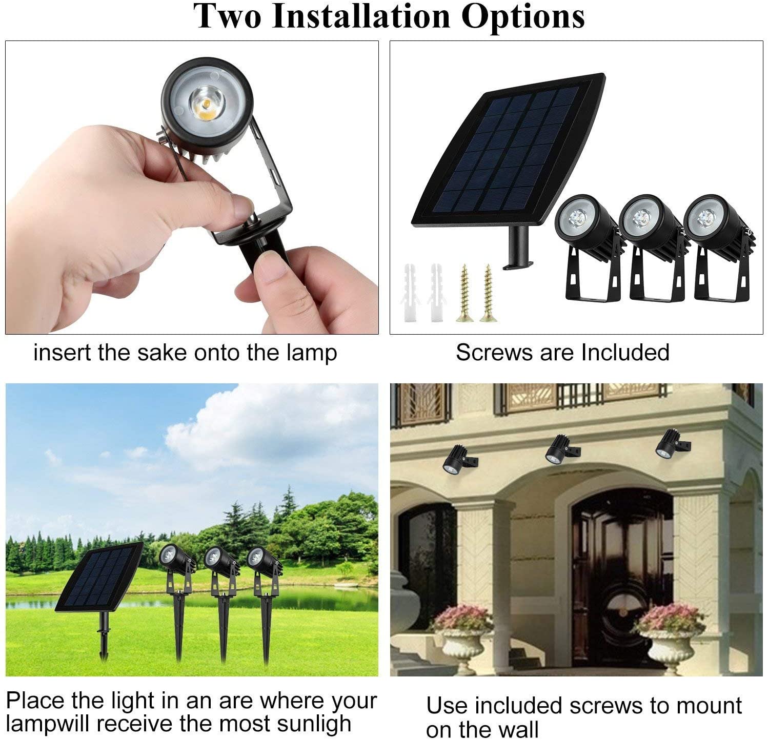 3 x LED Spotlights Powered Solar Garden Lights Outdoor Waterproof (Warm White)-6