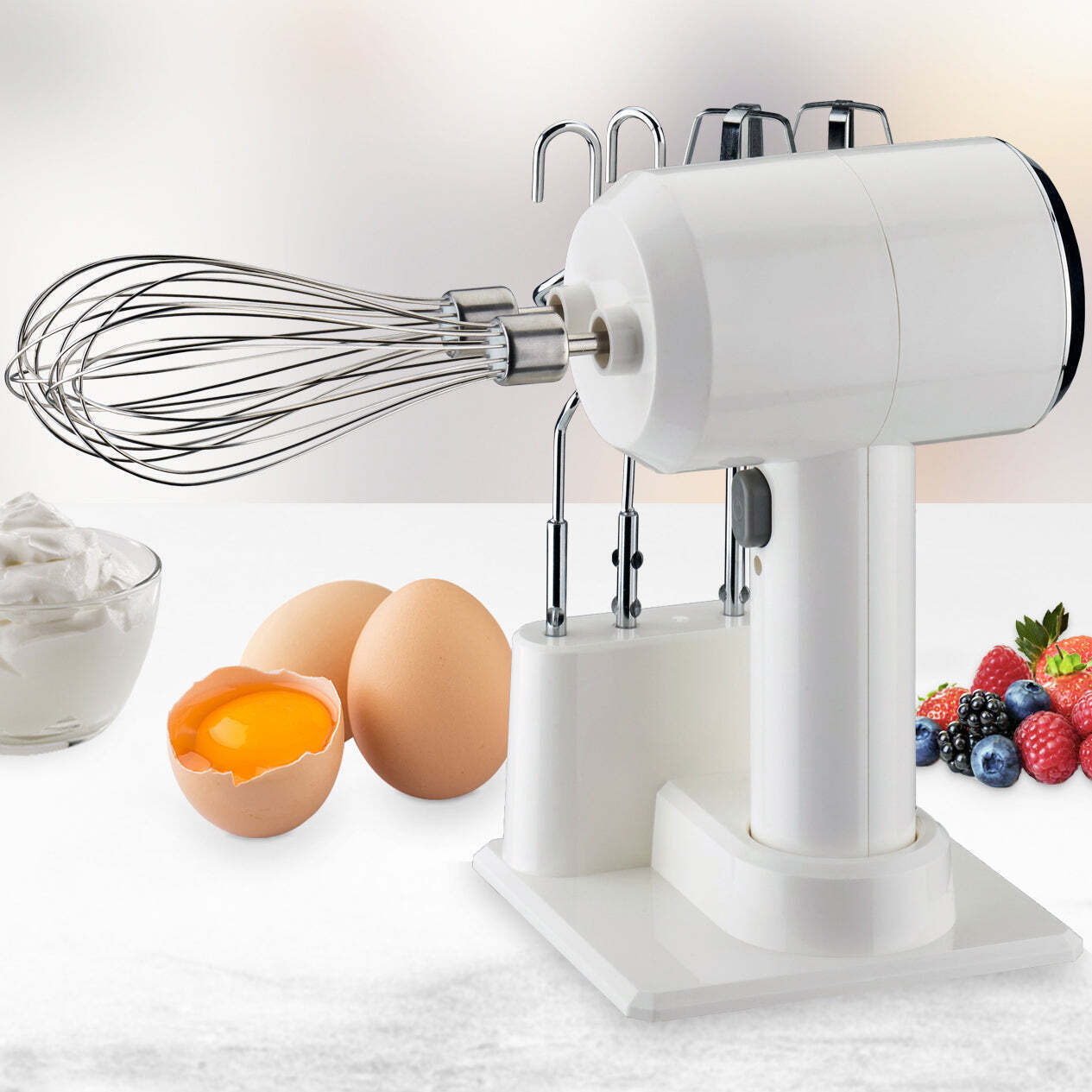 20cm Cordless Hand Mixer w/ Stand for Home Cooking & Baking-1