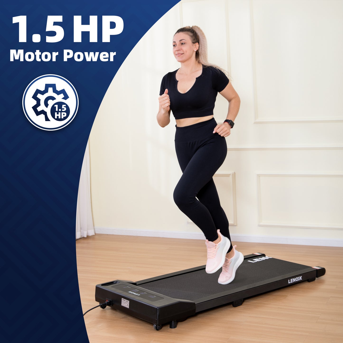 1.5 HP Electric Walking Pad Treadmill with Remote Control and Display Screen-9