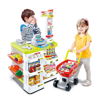 Children's Home Supermarket w/ Toy Cash Register, Trolly, Fruit & More-0