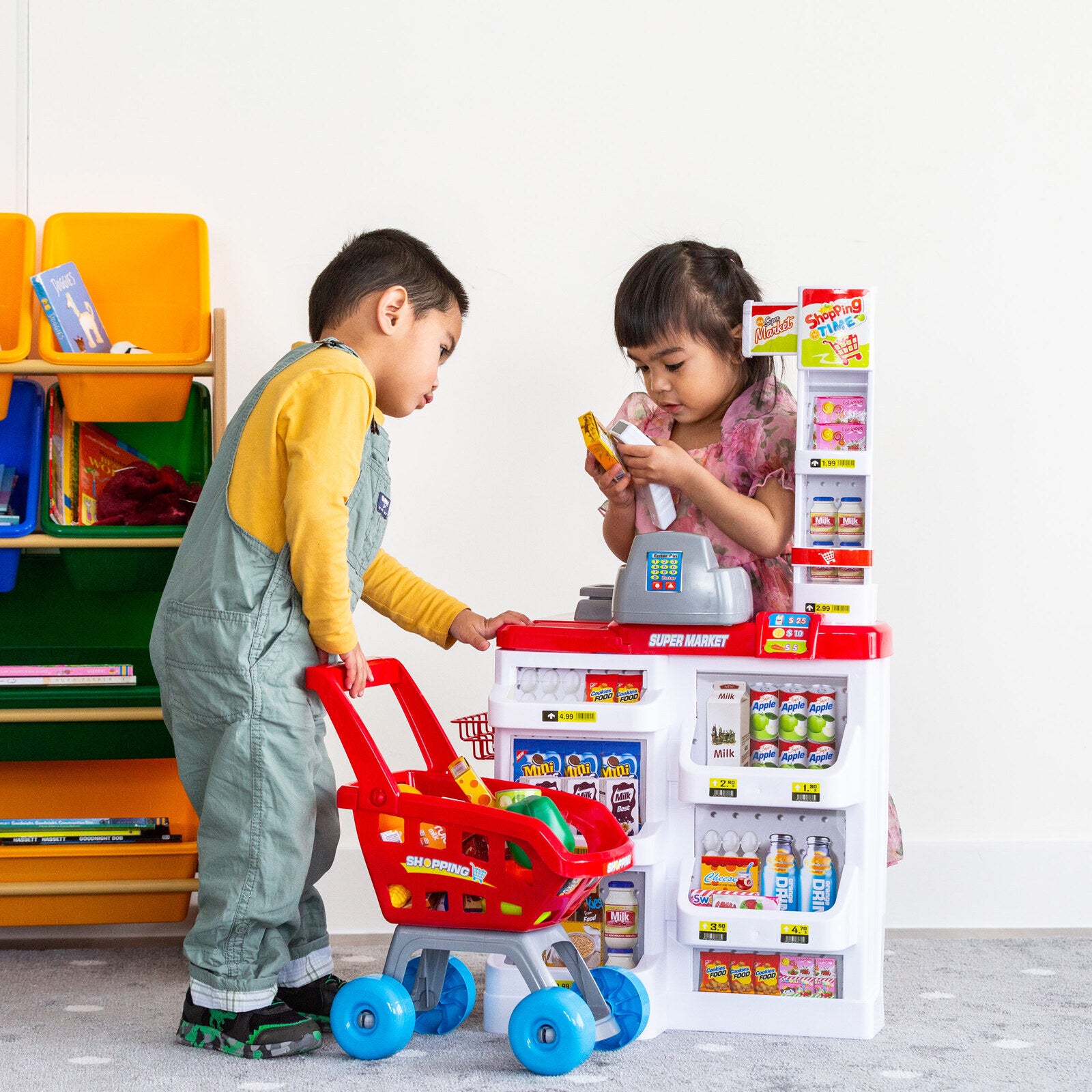 Children's Home Supermarket w/ Toy Cash Register, Trolly, Fruit & More-4