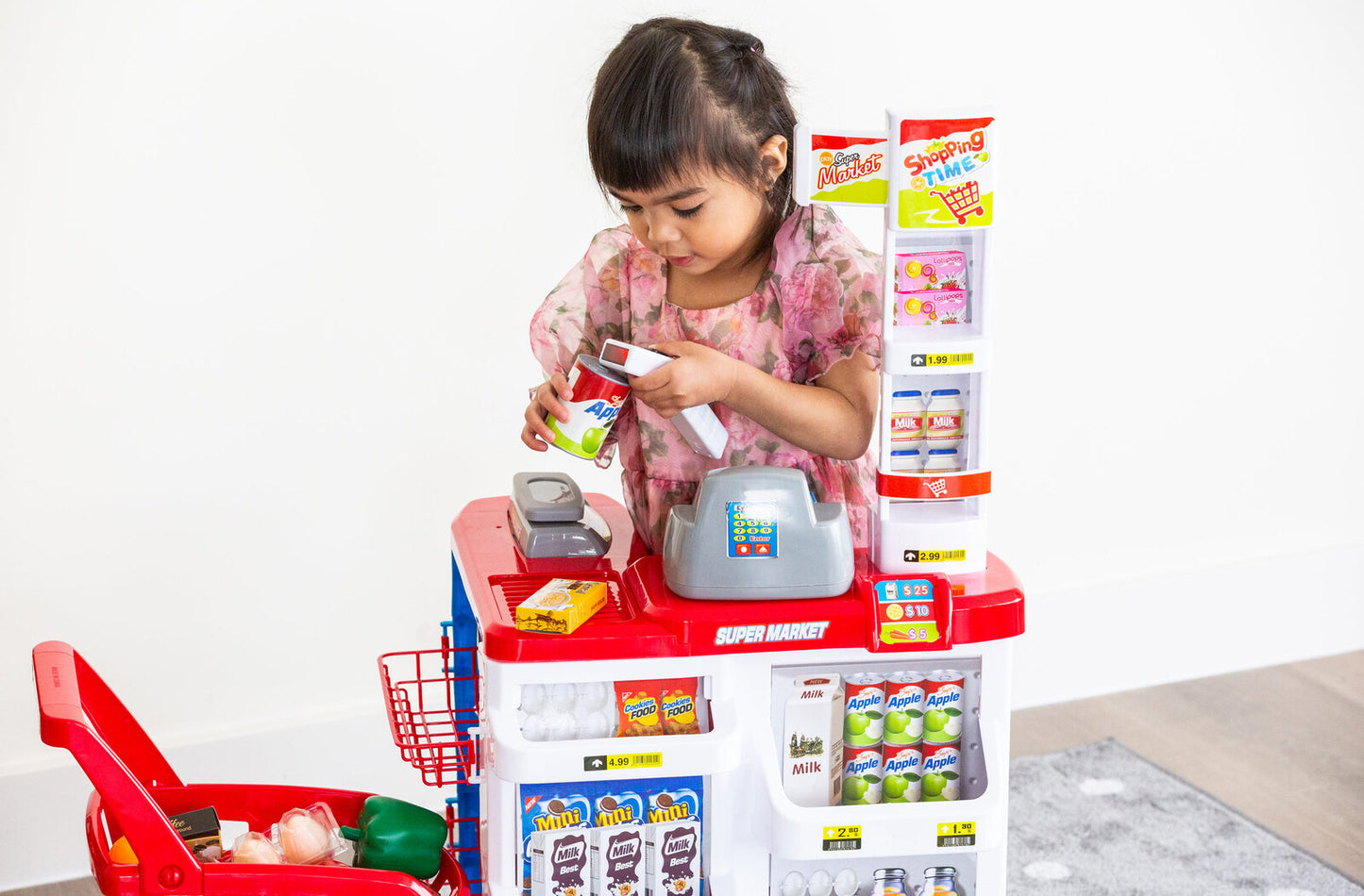 Children's Home Supermarket w/ Toy Cash Register, Trolly, Fruit & More-5