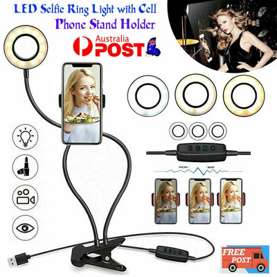 LED Selfie Ring Light with Cell Phone Holder Flexible Stand Live Stream Lamp AU-0