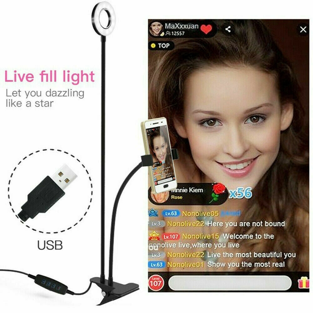 LED Selfie Ring Light with Cell Phone Holder Flexible Stand Live Stream Lamp AU-6