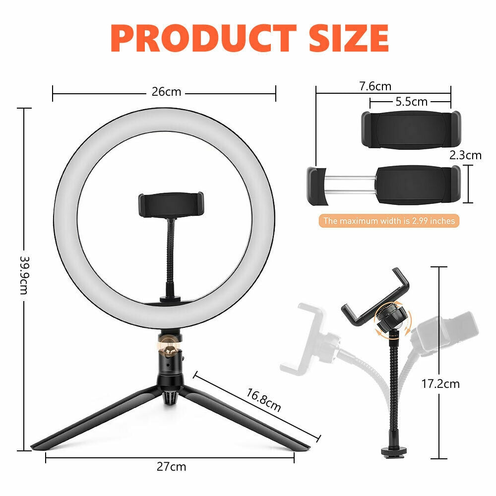 10" Dimmable LED Ring Light Tripod Stand for Phone Makeup Live Selfie-1