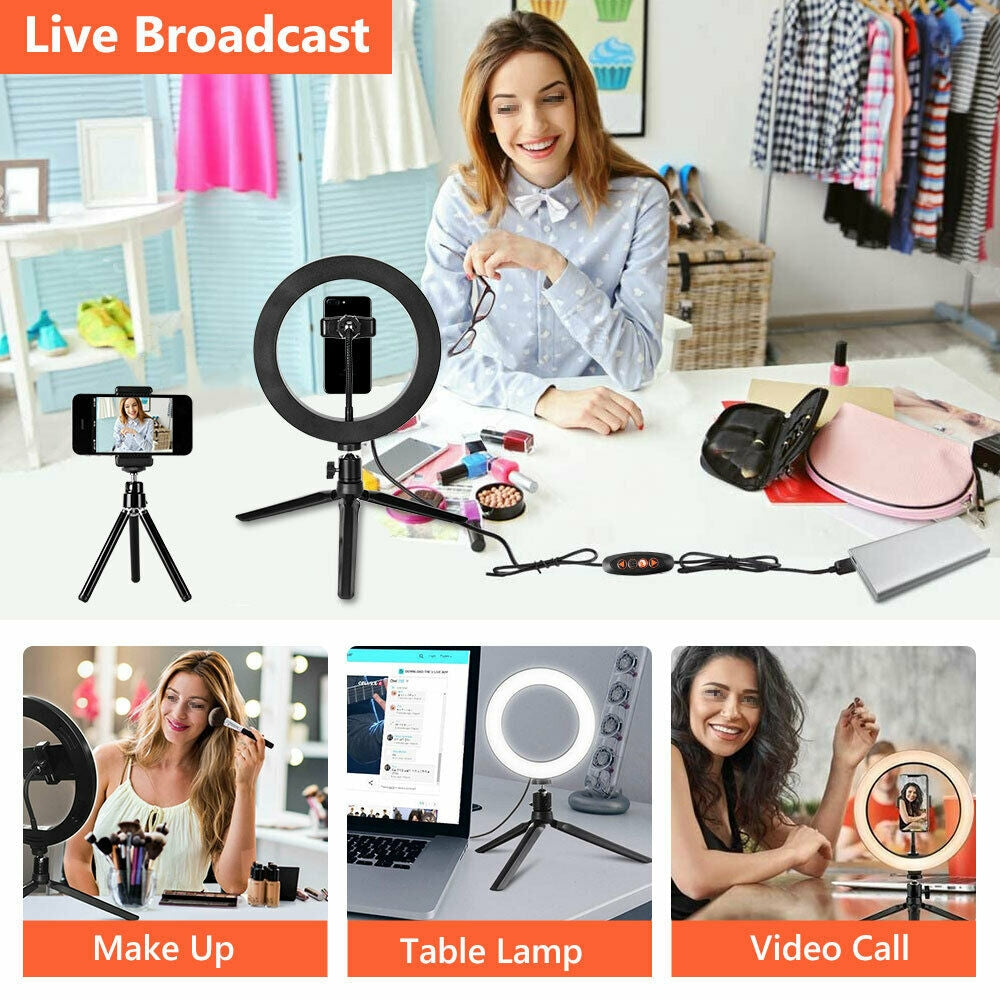 10" Dimmable LED Ring Light Tripod Stand for Phone Makeup Live Selfie-6