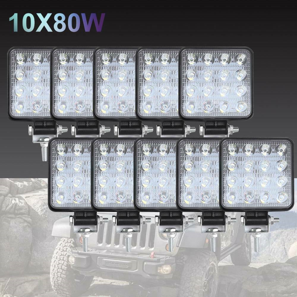 10PCS 80W CREE FLOOD LED Work Lights 12V Boat Camping Square 4inch Bar-0