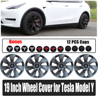 4PCS Wheel Cover Caps 19Inch ABS Gray Rim Hubcap Hub Cap For Tesla Model Y-0