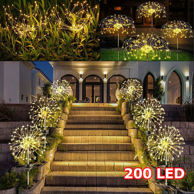 Warm White Fireworks 200 LEDS Fairy String Lights Starburst Solar Xmas Garden Night Lamp Hot NEW-0