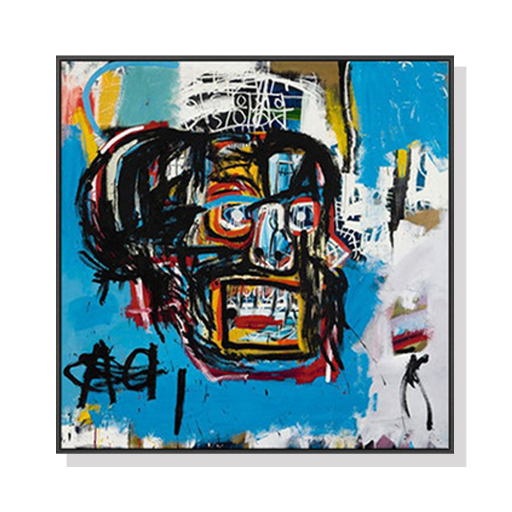 Wall Art 50cmx50cm Blue Head By Basquiat Black Frame Canvas-0