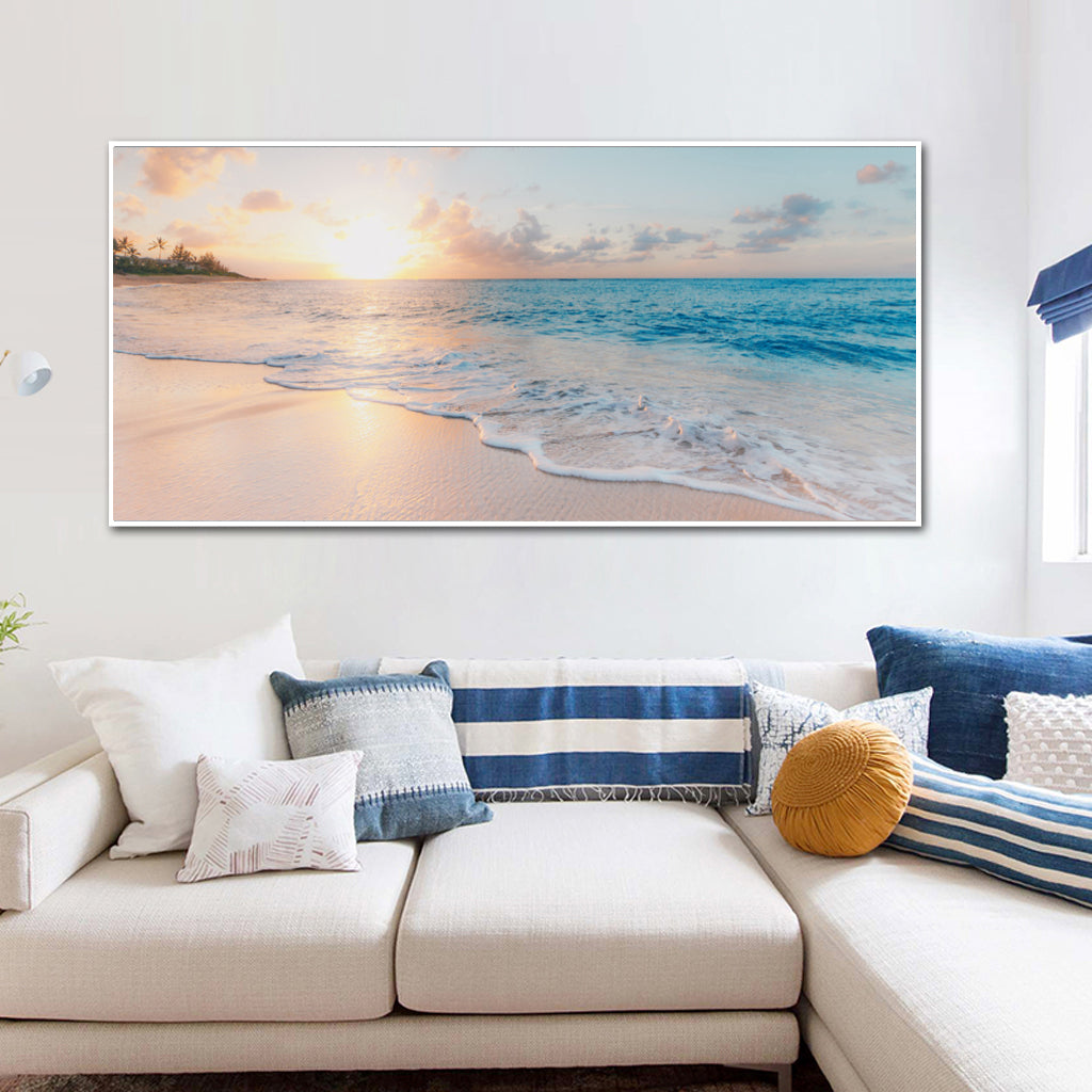 Wall Art 40cmx80cm Ocean and Beach White Frame Canvas-1