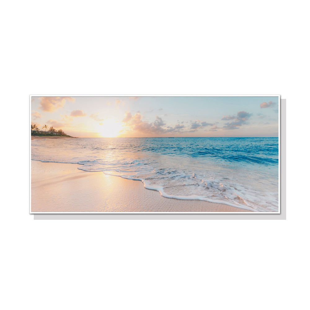 Wall Art 60cmx120cm Ocean and Beach White Frame Canvas-0