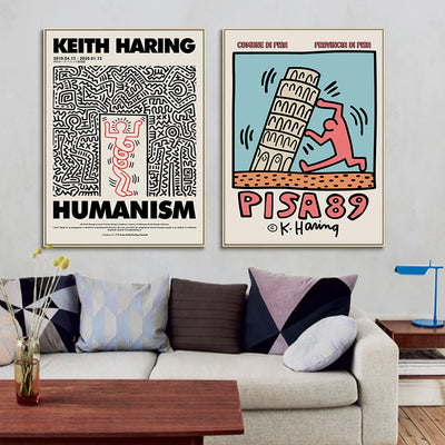 Wall Art 50cmx50cm By Keith Haring 2 Sets Gold Frame Canvas-1