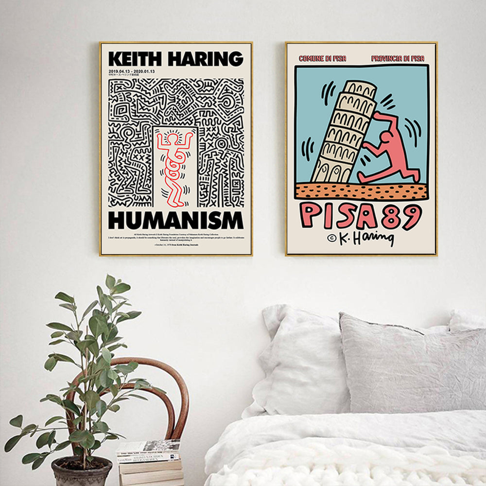 Wall Art 50cmx50cm By Keith Haring 2 Sets Gold Frame Canvas-3