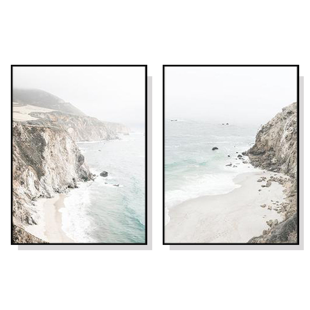 Wall Art 50cmx70cm Mountain Beach 2 Sets Black Frame Canvas-0