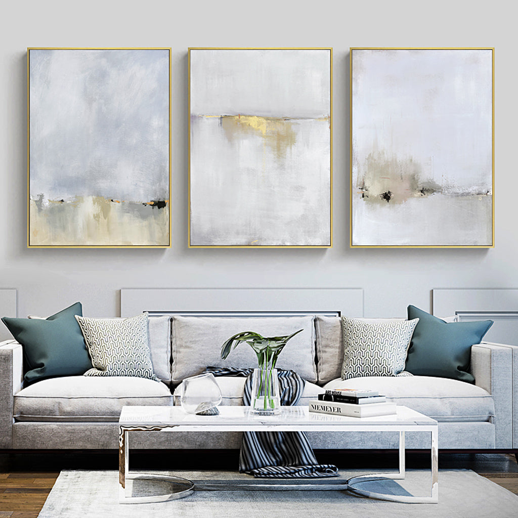 Wall Art 40cmx60cm Abstract golden white 3 Sets Gold Frame Canvas-1