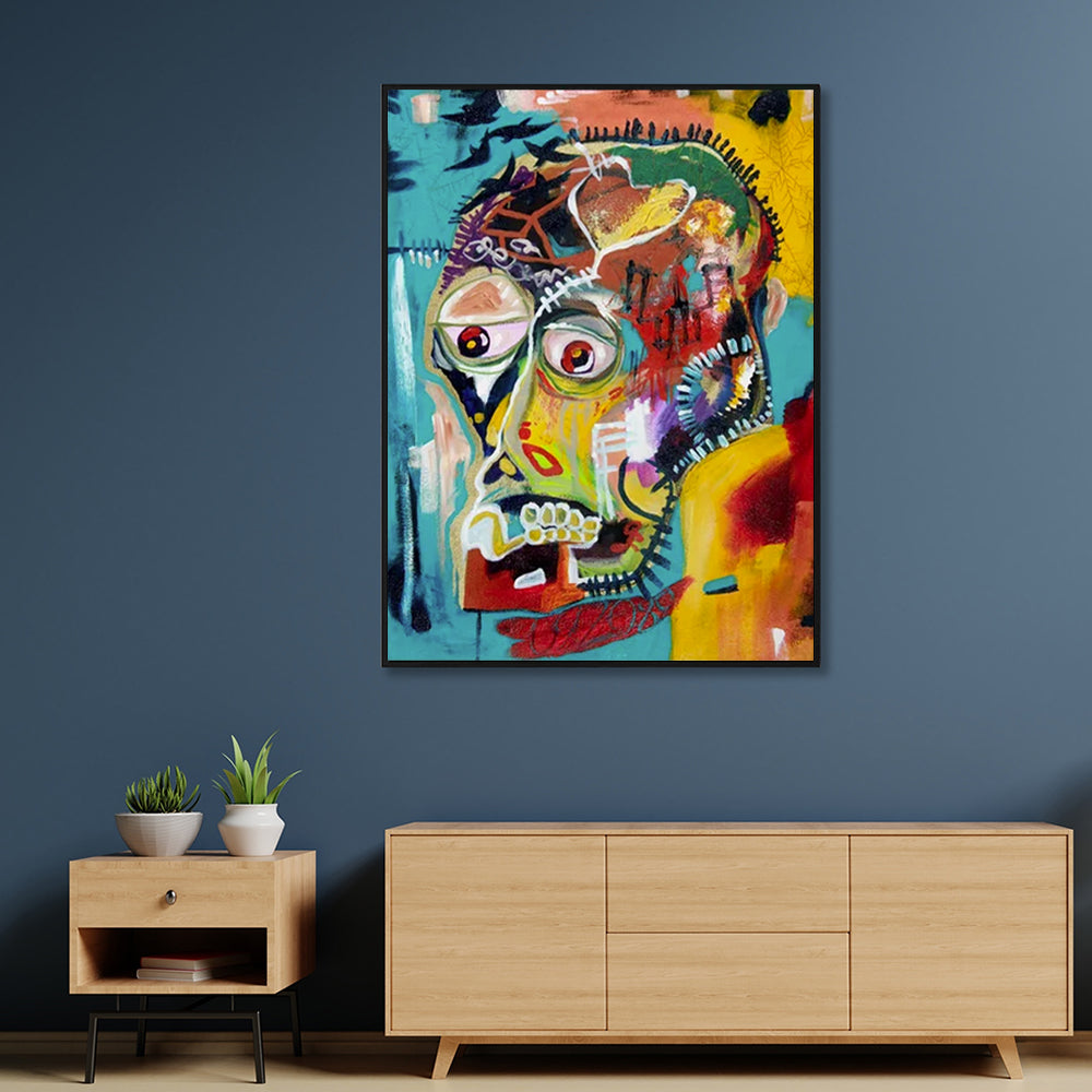 Wall Art 50cmx70cm Pop Art Head Black Frame Canvas-1