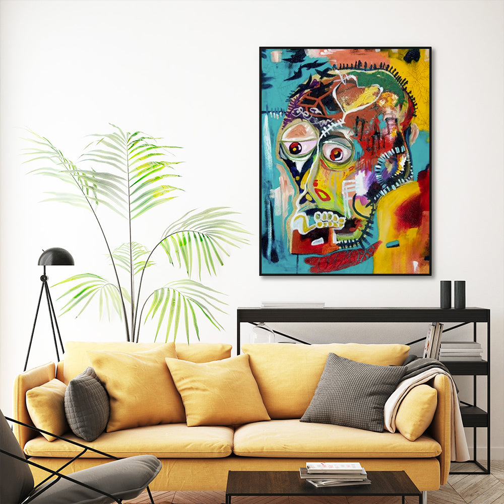 Wall Art 50cmx70cm Pop Art Head Black Frame Canvas-2