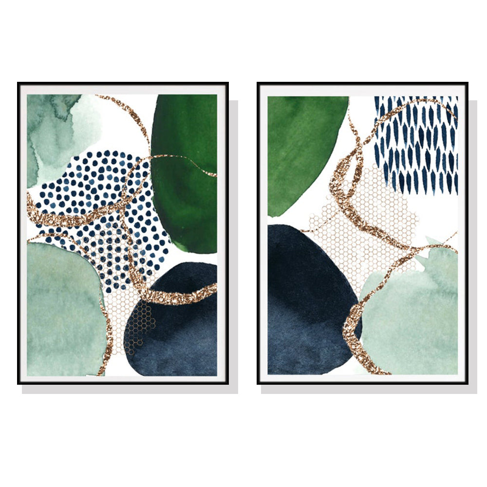 Wall Art 70cmx100cm Abstract Green and Navy 2 Sets Black Frame Canvas-0