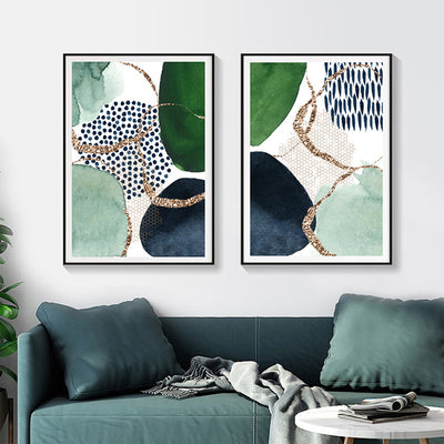 Wall Art 70cmx100cm Abstract Green and Navy 2 Sets Black Frame Canvas-1