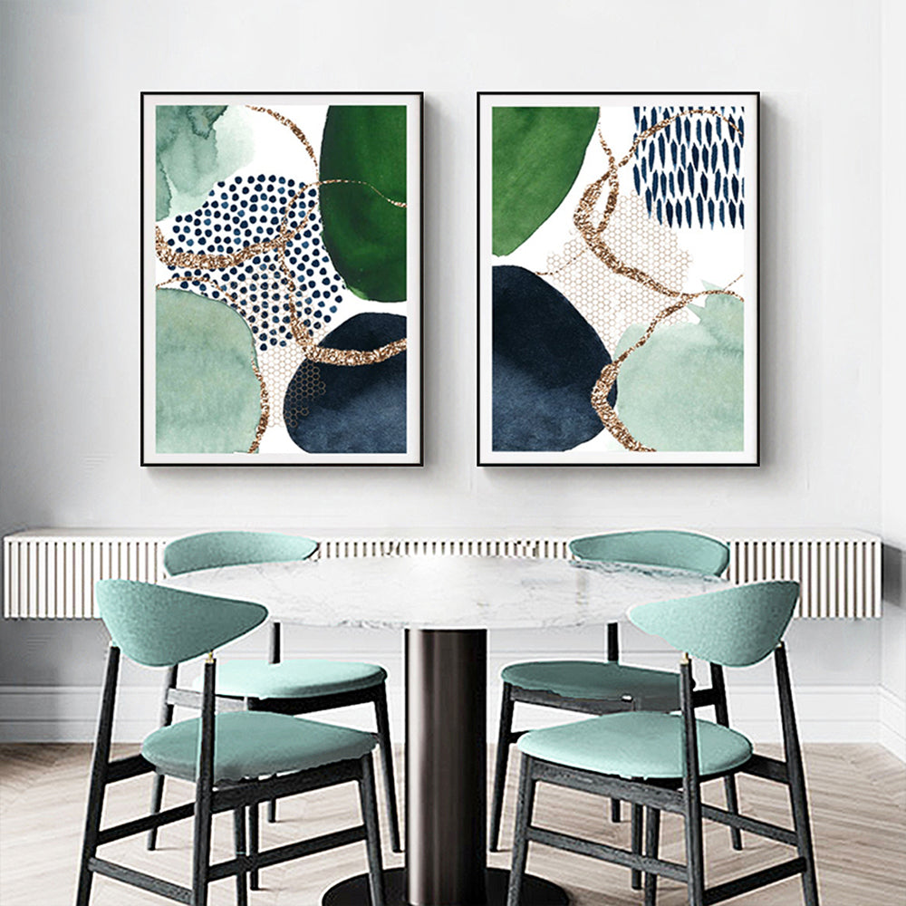 Wall Art 70cmx100cm Abstract Green and Navy 2 Sets Black Frame Canvas-2