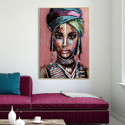 Wall Art 70cmx100cm African woman II Gold Frame Canvas-1