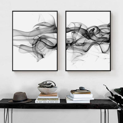 Wall Art 60cmx90cm Stylish Abstract Black 2 Sets Black Frame Canvas-1