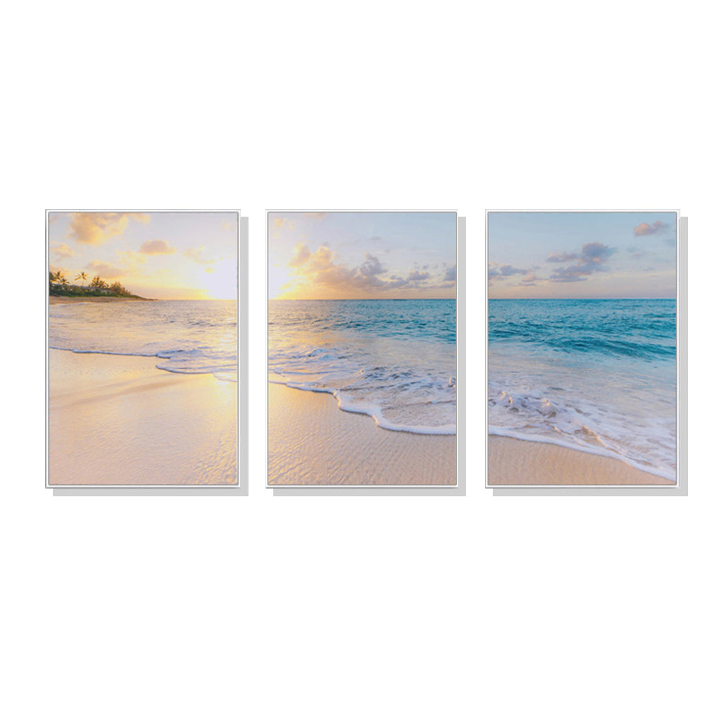 Wall Art 60cmx90cm Ocean and beach 3 Sets White Frame Canvas-0