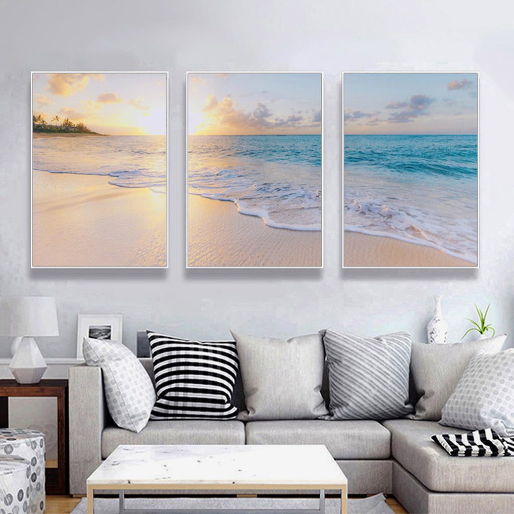 Wall Art 60cmx90cm Ocean and beach 3 Sets White Frame Canvas-1