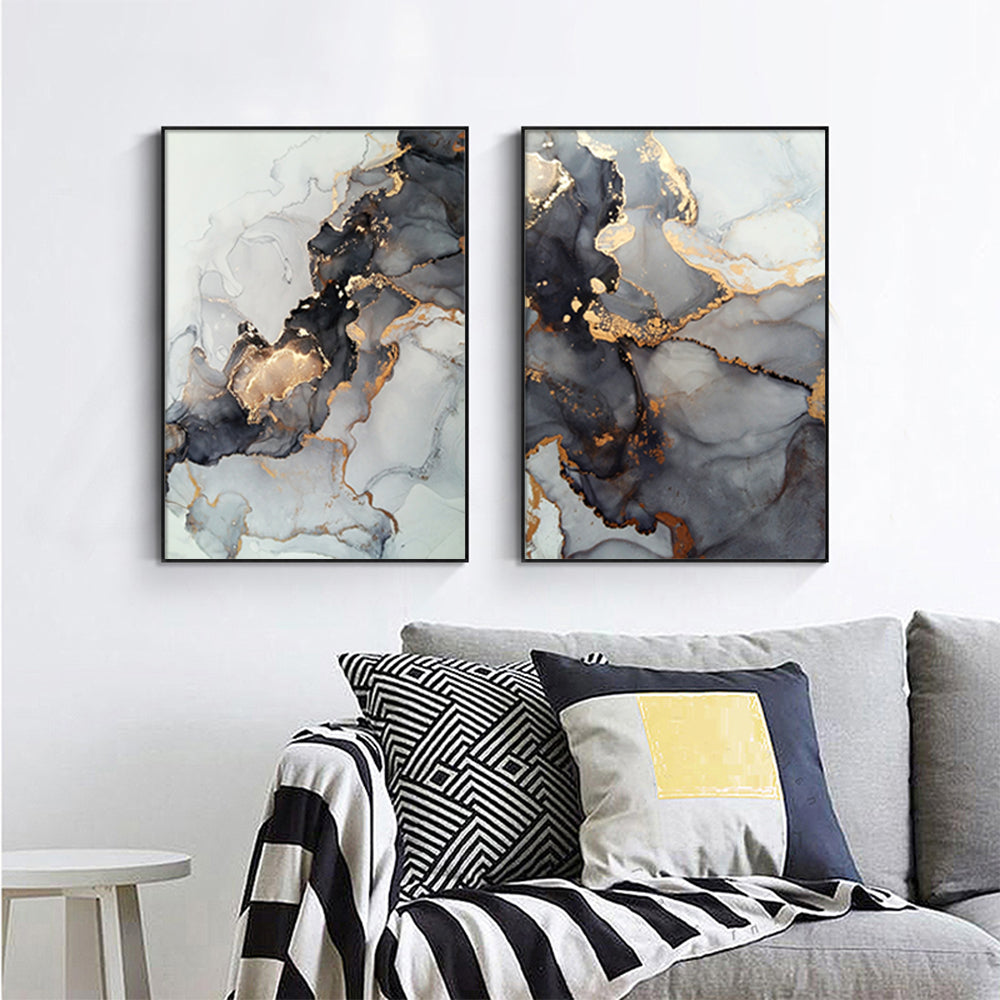 Wall Art 40cmx60cm Black Splash 2 Sets Black Frame Canvas-1