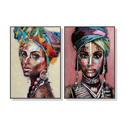 Wall Art 70cmx100cm African women 2 Sets Black Frame Canvas-0