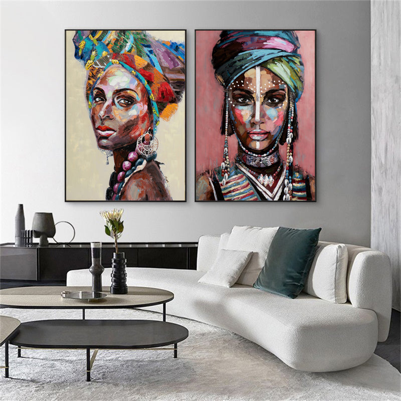 Wall Art 70cmx100cm African women 2 Sets Black Frame Canvas-1