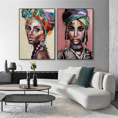 Wall Art 70cmx100cm African women 2 Sets Black Frame Canvas-1