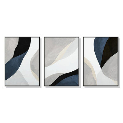 Wall Art 70cmx100cm Abstract Navy Blue 3 Sets Black Frame Canvas-0