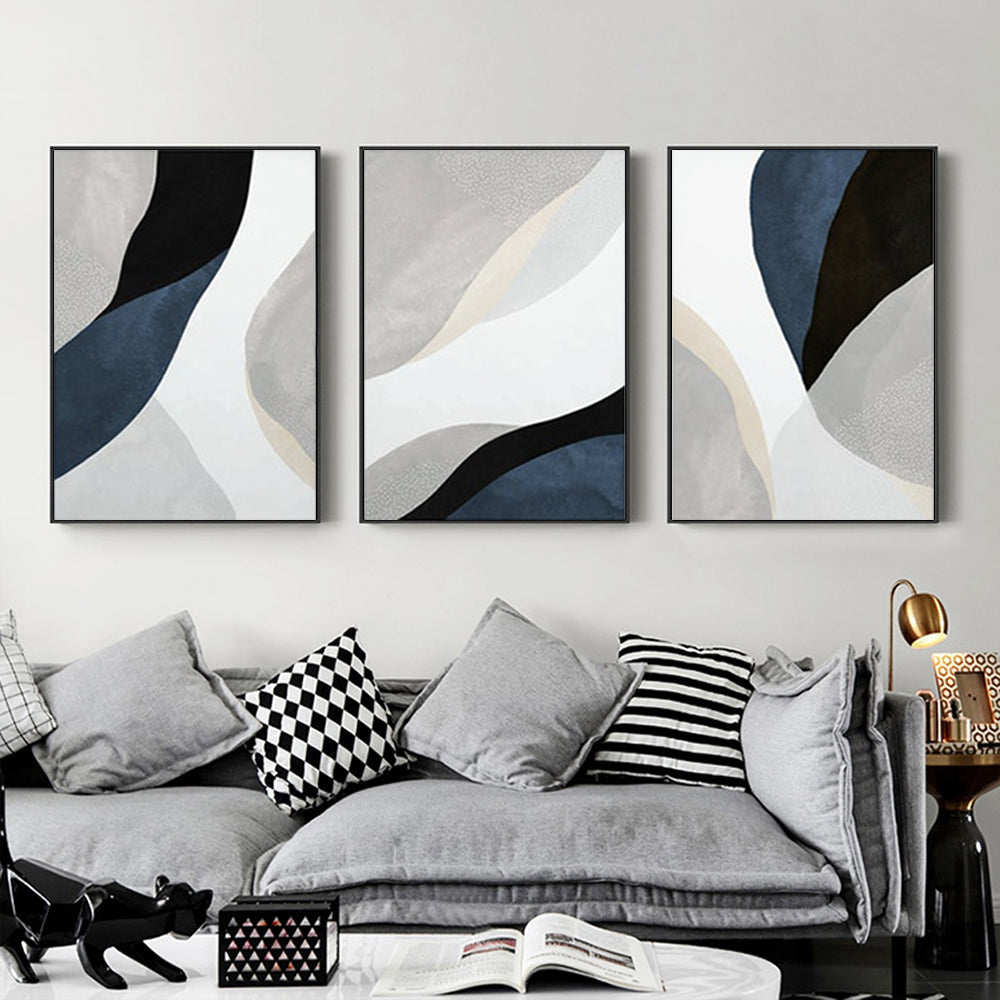 Wall Art 70cmx100cm Abstract Navy Blue 3 Sets Black Frame Canvas-2