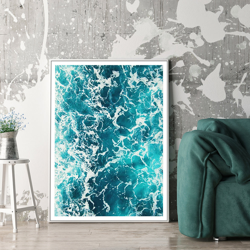 Wall Art 100cmx150cm Blue Ocean White Frame Canvas-1